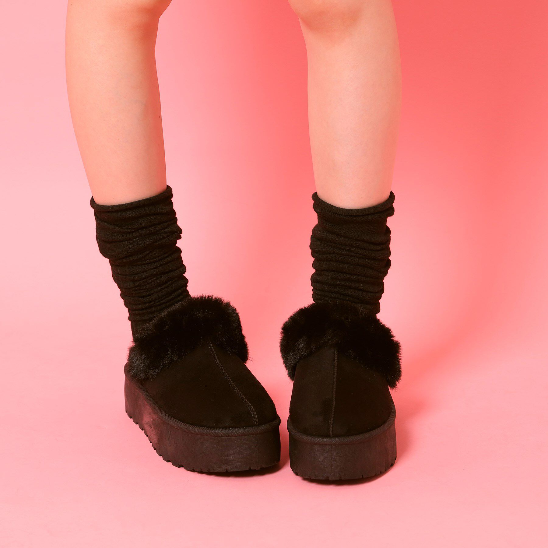 csT&P「厚底サボフェイクムートン」|サンダル|ブラック(019)