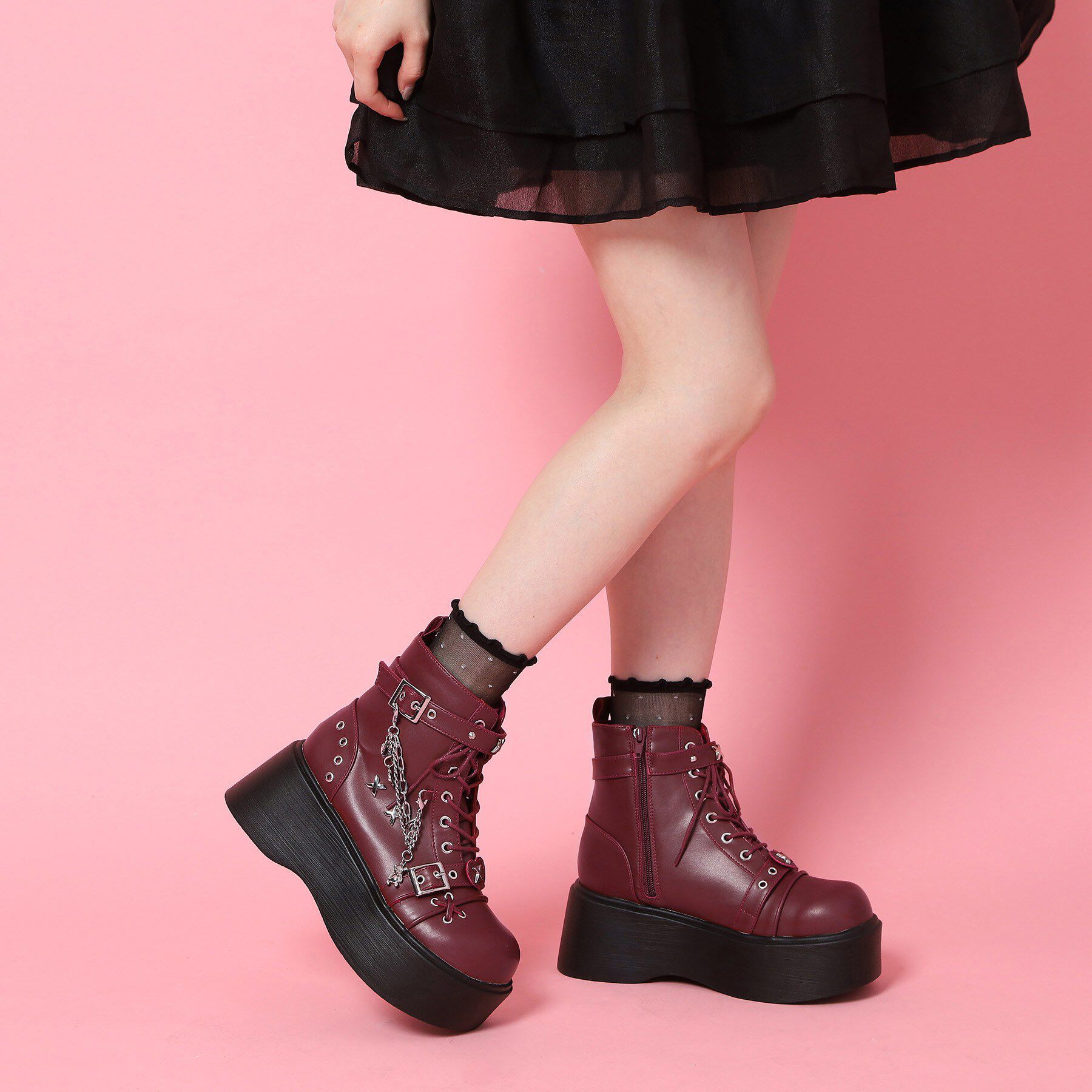 csT&P「厚底レースアップ地雷系闇病みかわブーツ」|ショートブーツ|