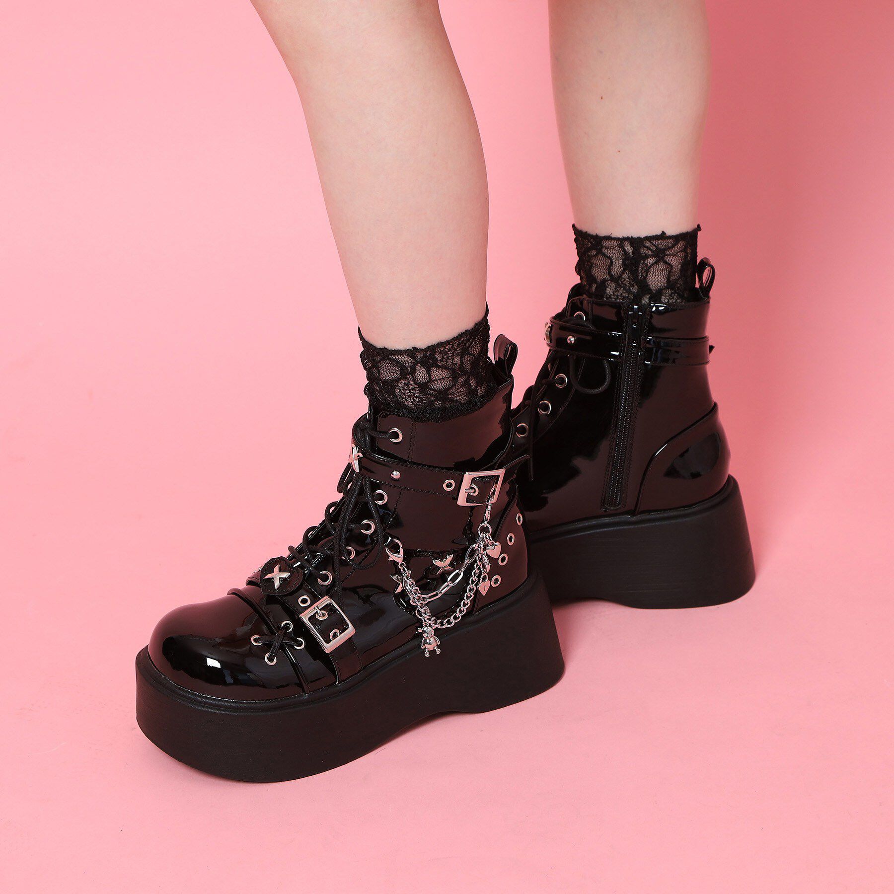 csT&P「厚底レースアップ地雷系闇病みかわブーツ」|ショートブーツ|ブラック(219)