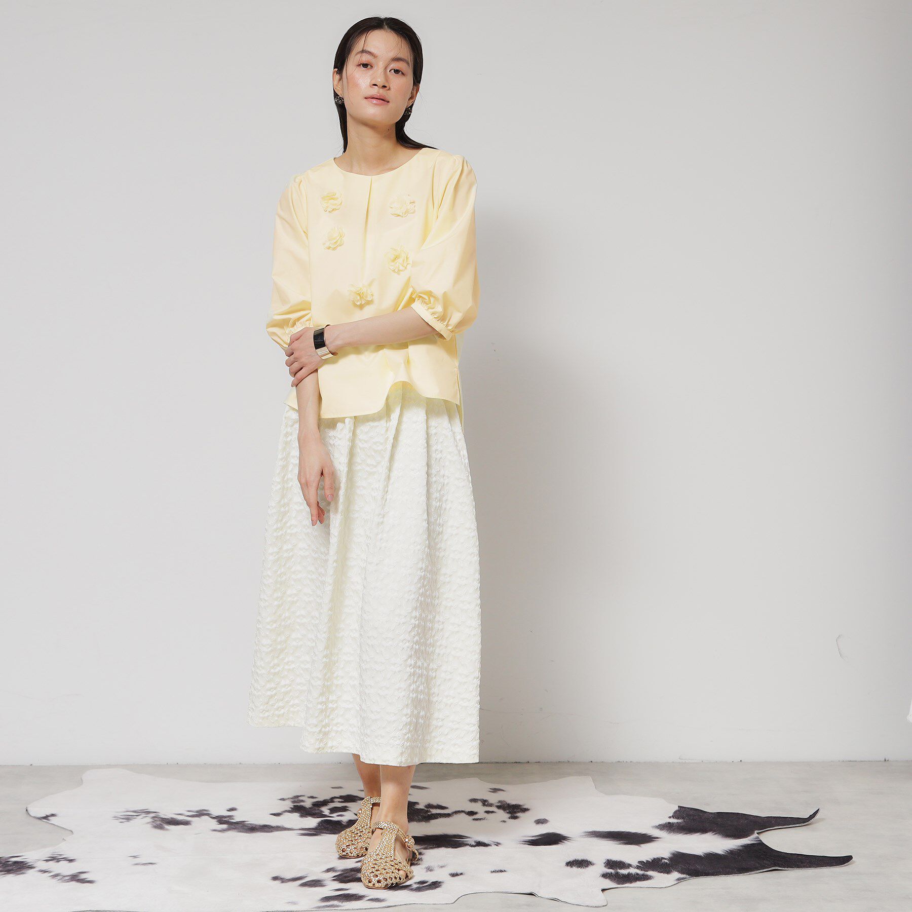 SunaUna「【接触冷感】フラワーパフスリーブブラウス」|シャツ・ブラウス|