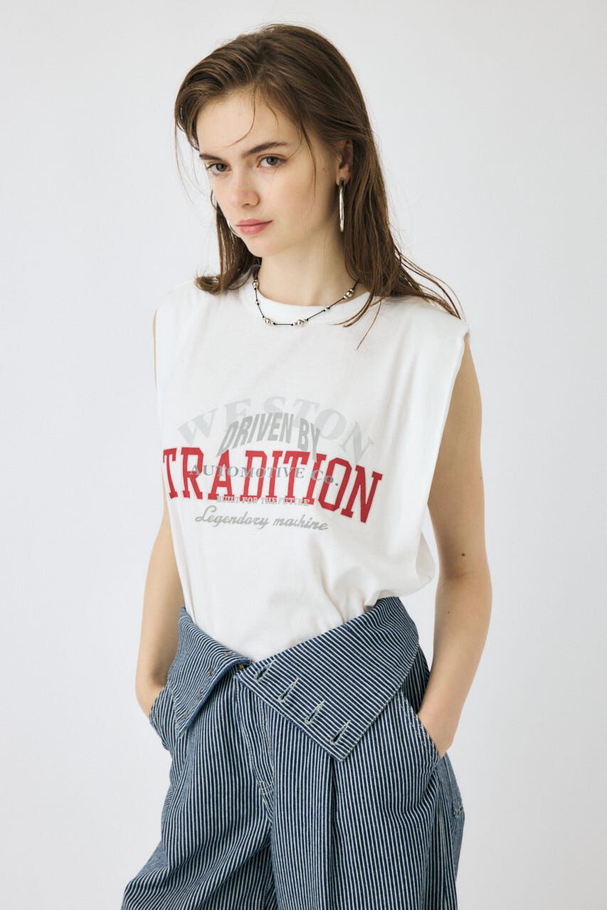MOUSSY「OVERLAPPING LOGOS ノースリーブ TEE」|タンクトップ|