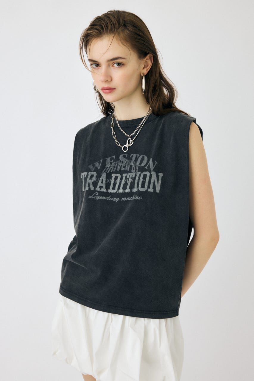 MOUSSY「OVERLAPPING LOGOS ノースリーブ TEE」|タンクトップ|L/BLK1