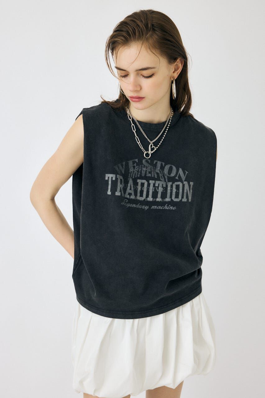 MOUSSY「OVERLAPPING LOGOS ノースリーブ TEE」|タンクトップ|
