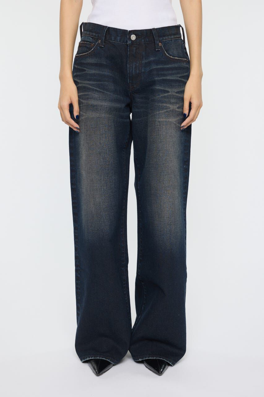 MOUSSY「DIRT EFFECTED WIDE STRAIGHT デニムパンツ」|デニム|D/BLU3