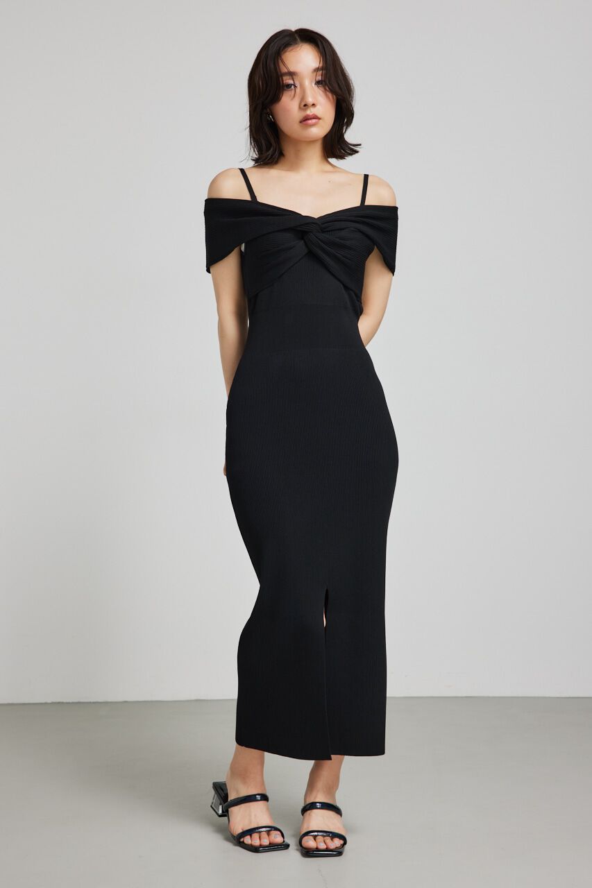 rienda「アシンメトリータイトニットワンピース」|ワンピース|BLK