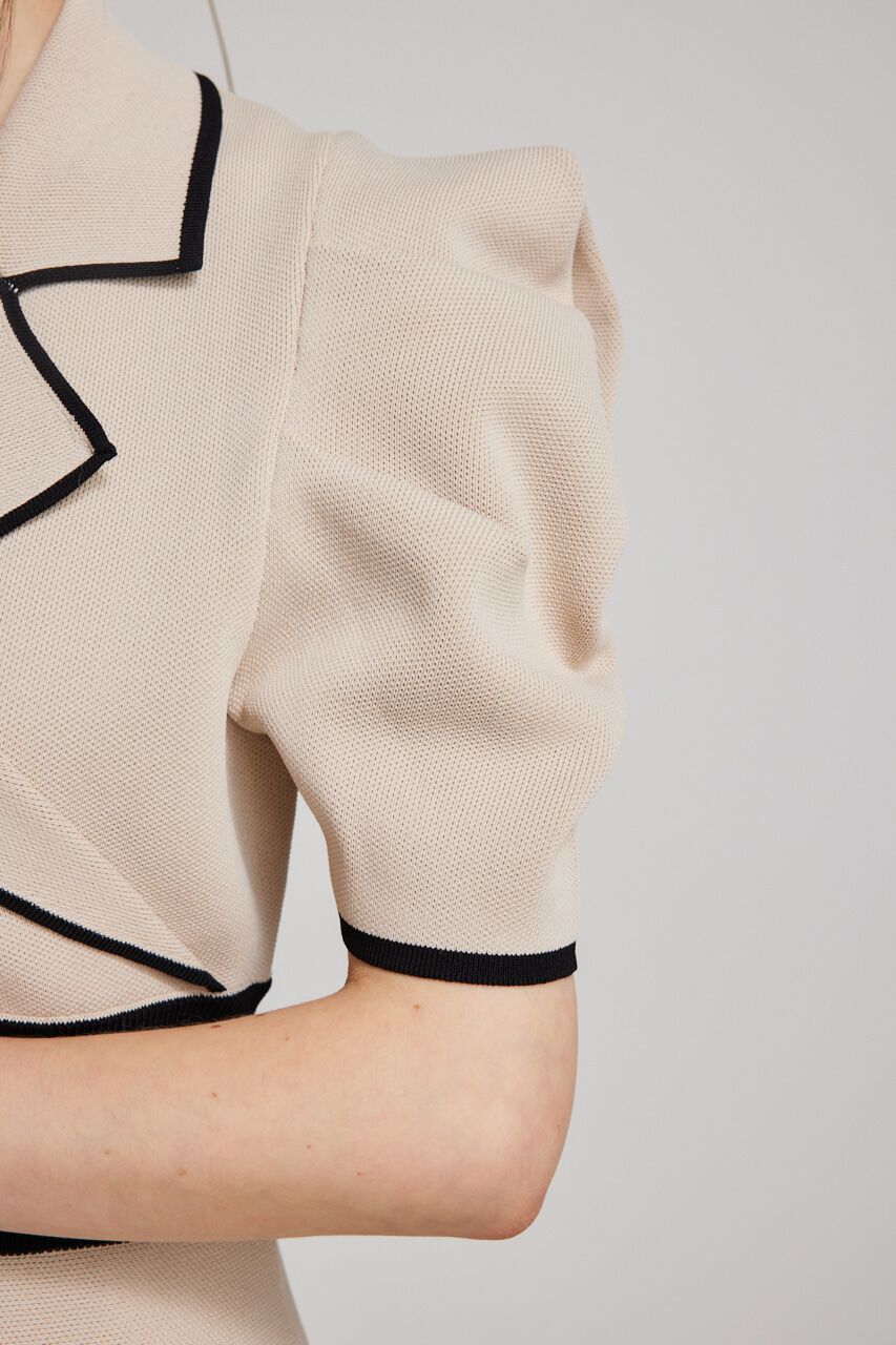 rienda「テーラードカラーミニフレアハーフスリーヴニットワンピース」|ワンピース|