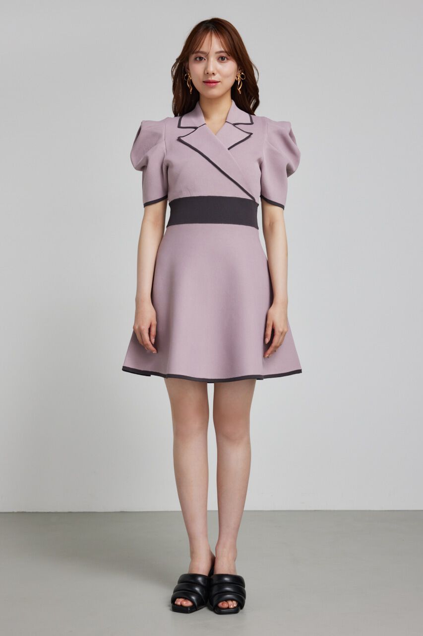 rienda「テーラードカラーミニフレアハーフスリーヴニットワンピース」|ワンピース|