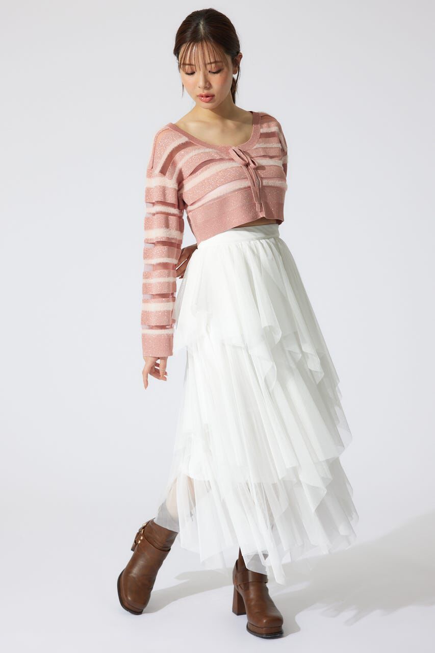 rienda「ニュアンスランダムチュールジャストウエストスカート」|スカート|