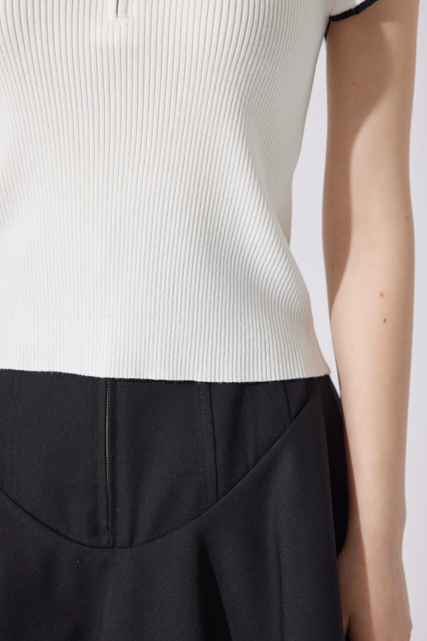 rienda「ハーフジップフリルショルダーニットトップス」|ニット・セーター|