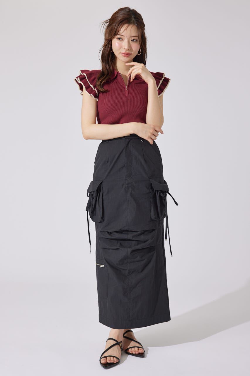 rienda「ハーフジップフリルショルダーニットトップス」|ニット・セーター|