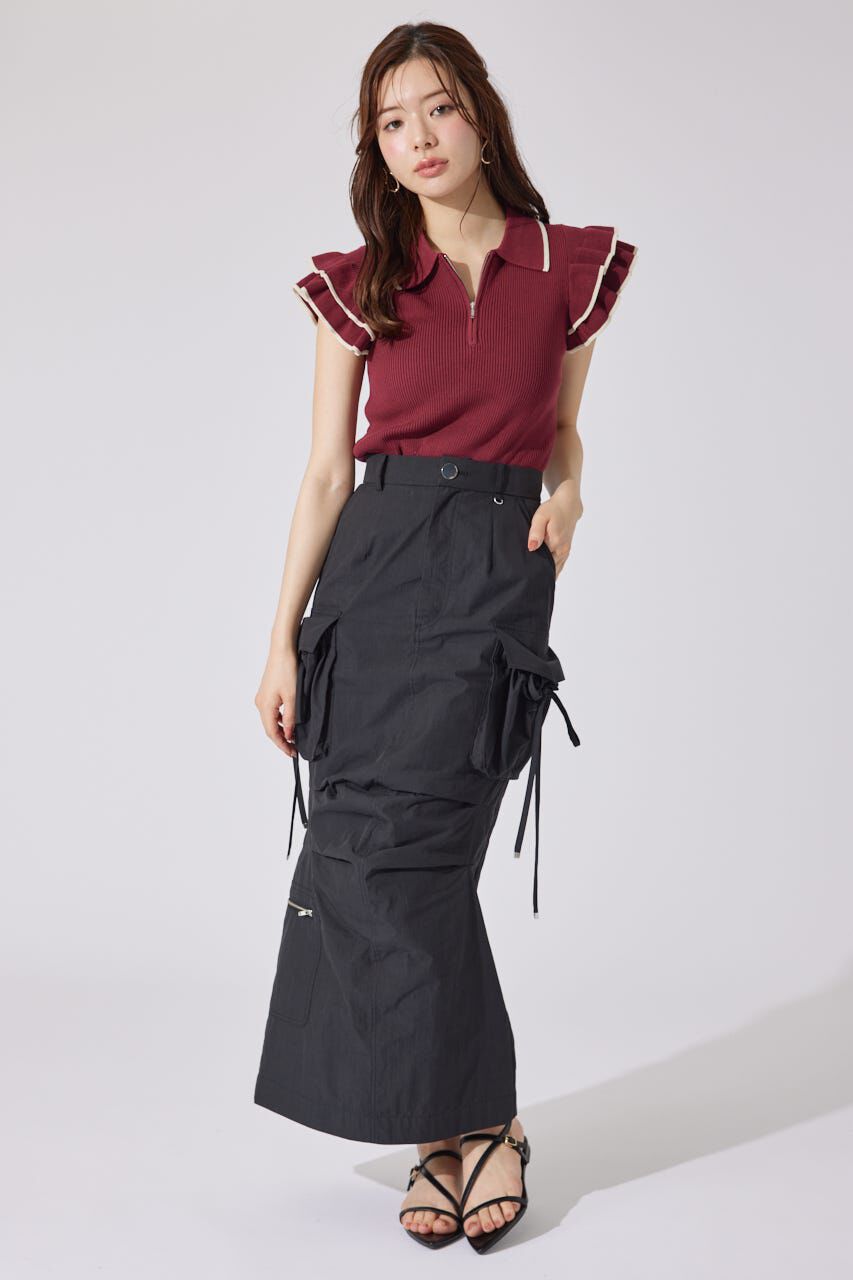 rienda「ハーフジップフリルショルダーニットトップス」|ニット・セーター|