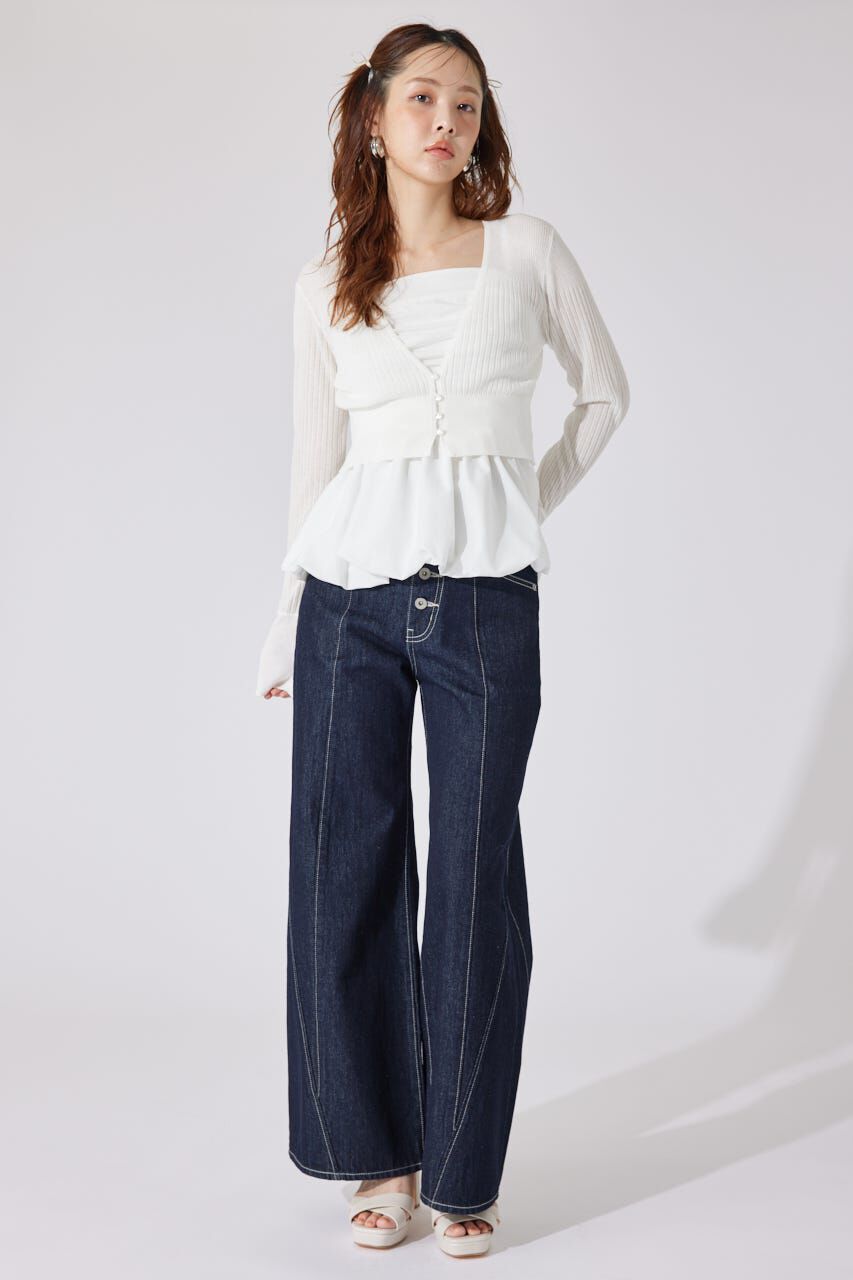 rienda「クロップドフレアスリーブシアーニットカーディガン」|カーディガン|