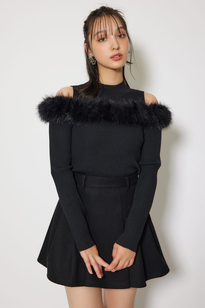 rienda「ショルダーオープンフェイクファーニットトップス」|ニット・セーター|