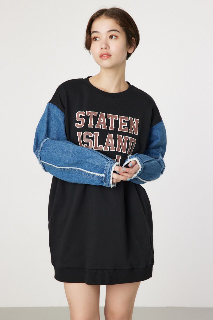 RODEO CROWNS「デニムドッキングスウェットワンピース」|ワンピース|BLK