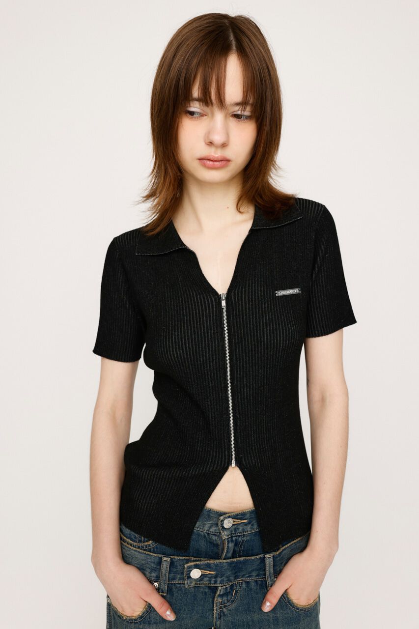 SLY「DUAL COLOR FRONT ZIP KNIT トップス」|ニット・セーター|M/BLK7