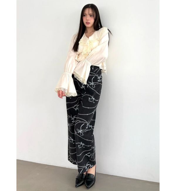 CALNAMUR「パールプリントデニムパンツ」|デニム|