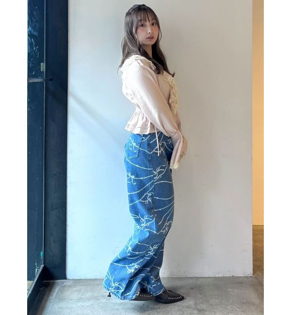 CALNAMUR「パールプリントデニムパンツ」|デニム|