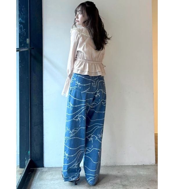 CALNAMUR「パールプリントデニムパンツ」|デニム|