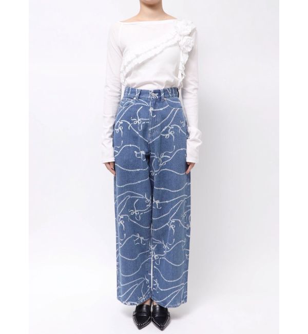 CALNAMUR「パールプリントデニムパンツ」|デニム|