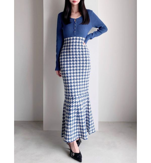 RESEXXY「ハウンドトゥースマーメイドニットワンピース」|ワンピース|