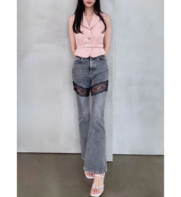 RESEXXY「レースドッキングデニムパンツ」|デニム|