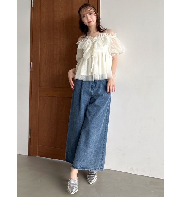 dazzlin「ダブルハイウエストワイドデニムパンツ」|デニム|