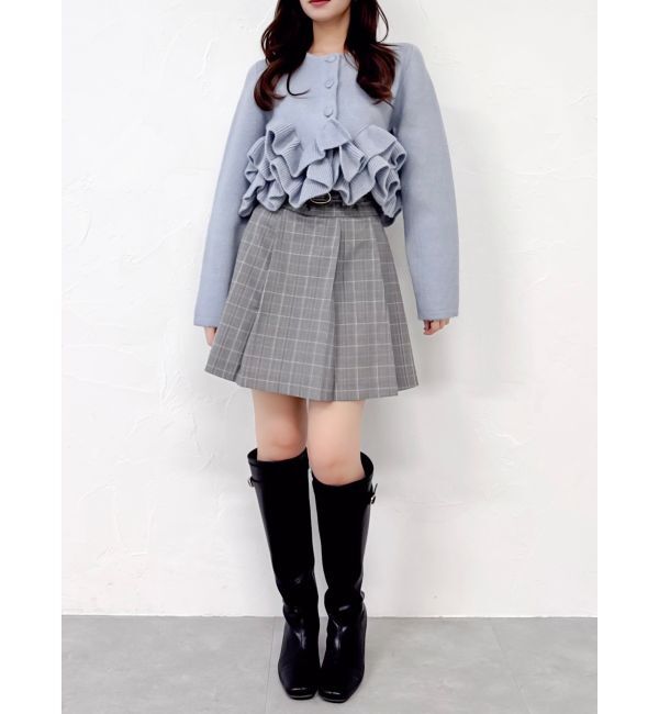 dazzlin「ヘムフリルニットジャケット」|ノーカラージャケット|