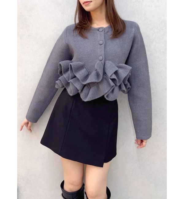 dazzlin「ヘムフリルニットジャケット」|ノーカラージャケット|