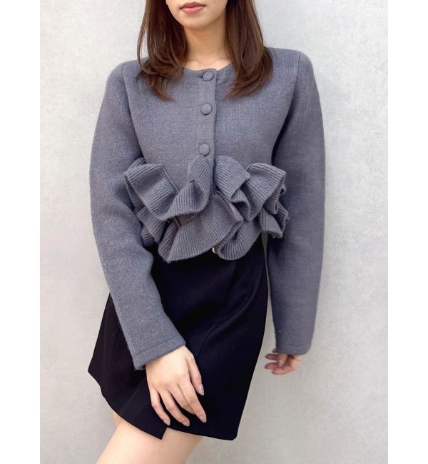 dazzlin「ヘムフリルニットジャケット」|ノーカラージャケット|