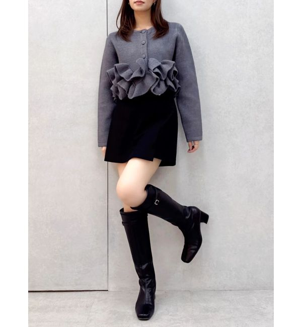 dazzlin「ヘムフリルニットジャケット」|ノーカラージャケット|