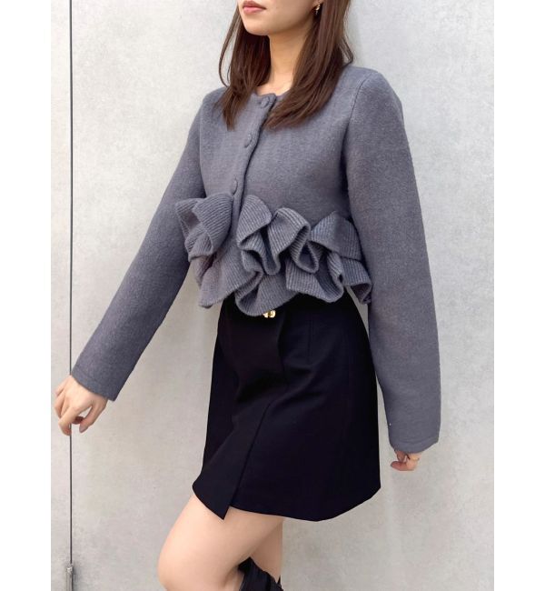 dazzlin「ヘムフリルニットジャケット」|ノーカラージャケット|