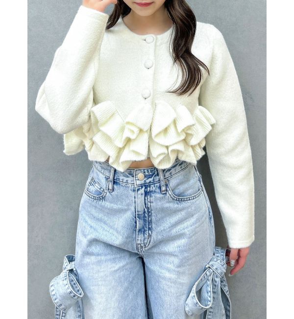 dazzlin「ヘムフリルニットジャケット」|ノーカラージャケット|