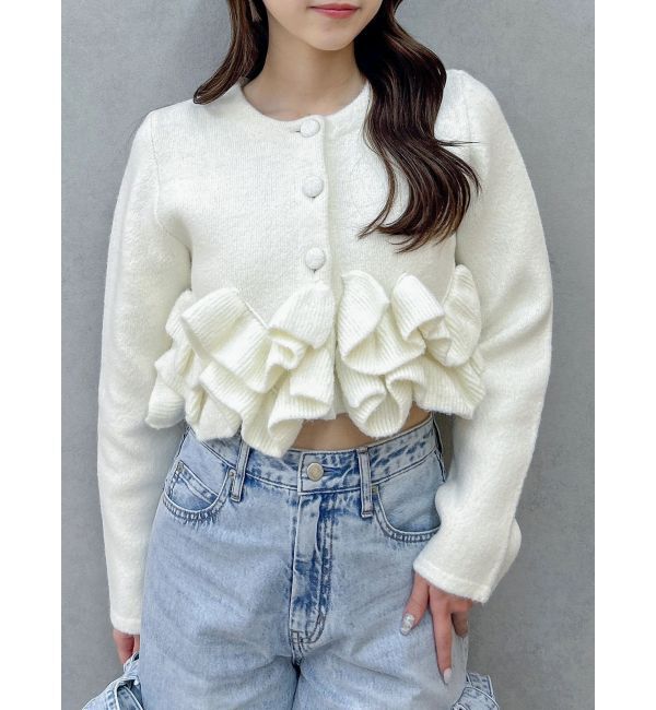 dazzlin「ヘムフリルニットジャケット」|ノーカラージャケット|