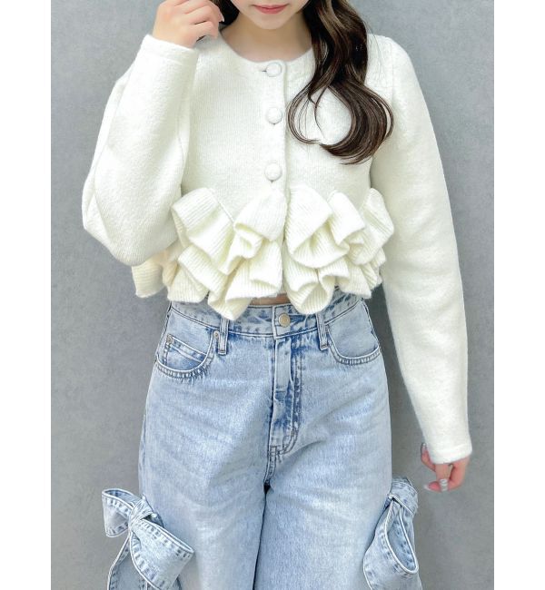 dazzlin「ヘムフリルニットジャケット」|ノーカラージャケット|