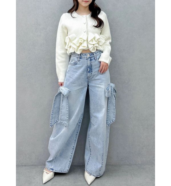 dazzlin「ヘムフリルニットジャケット」|ノーカラージャケット|