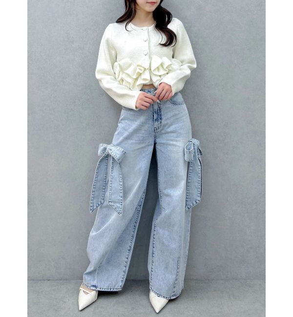 dazzlin「ヘムフリルニットジャケット」|ノーカラージャケット|