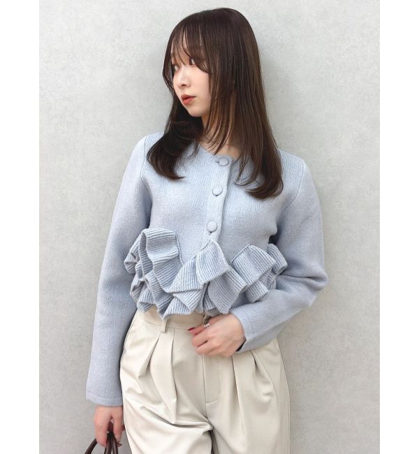 dazzlin「ヘムフリルニットジャケット」|ノーカラージャケット|