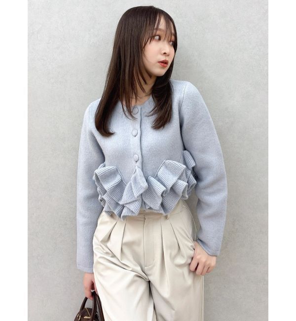 dazzlin「ヘムフリルニットジャケット」|ノーカラージャケット|