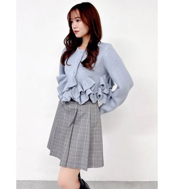 dazzlin「ヘムフリルニットジャケット」|ノーカラージャケット|