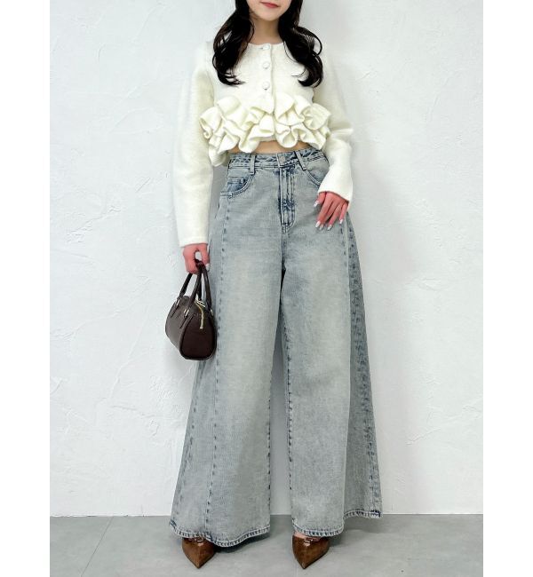 dazzlin「ヘムフリルニットジャケット」|ノーカラージャケット|