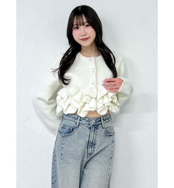 dazzlin「ヘムフリルニットジャケット」|ノーカラージャケット|