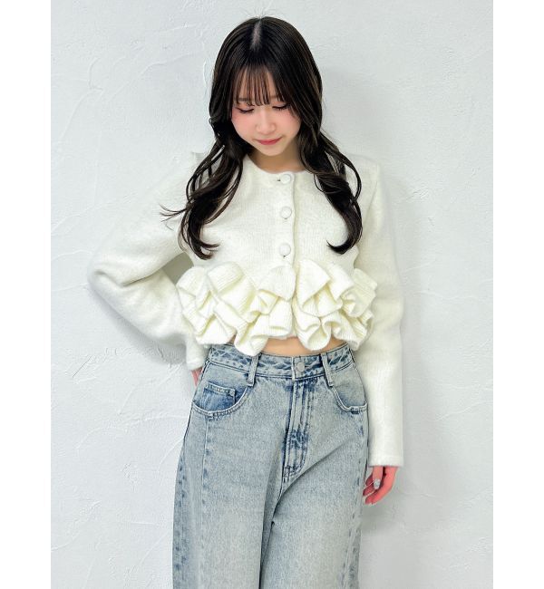 dazzlin「ヘムフリルニットジャケット」|ノーカラージャケット|