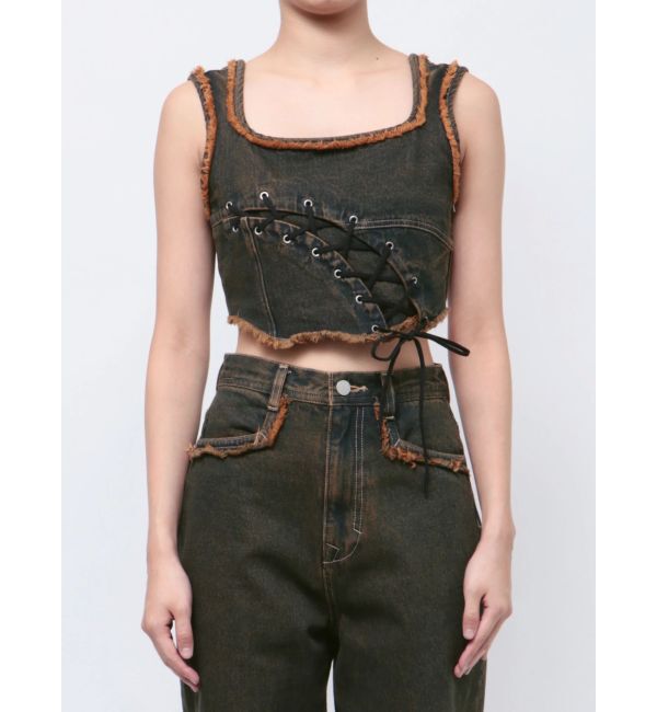 EMODA「カーブレースアップデニムビスチェ」|タンクトップ|インディゴ