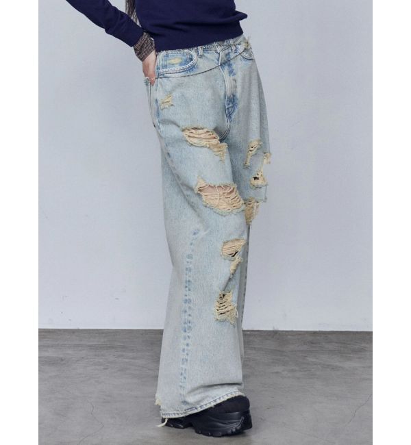 EMODA「バルキーワイドハイウエストクラッシュジーンズ」|デニム|