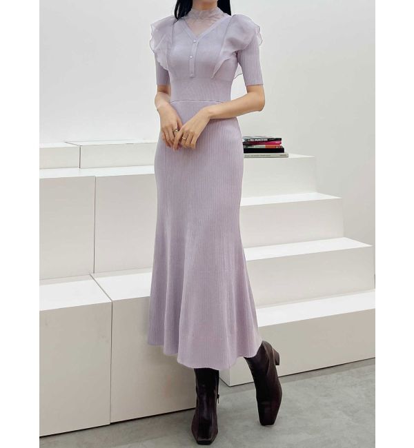 MERCURYDUO「2WAYオーガンジードッキングラッフルニットワンピース」|ワンピース|