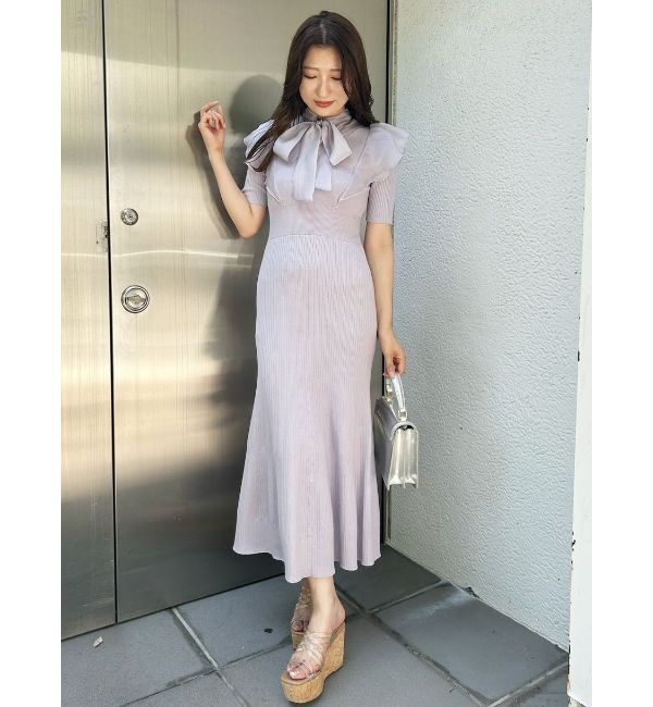 MERCURYDUO「2WAYオーガンジードッキングラッフルニットワンピース」|ワンピース|