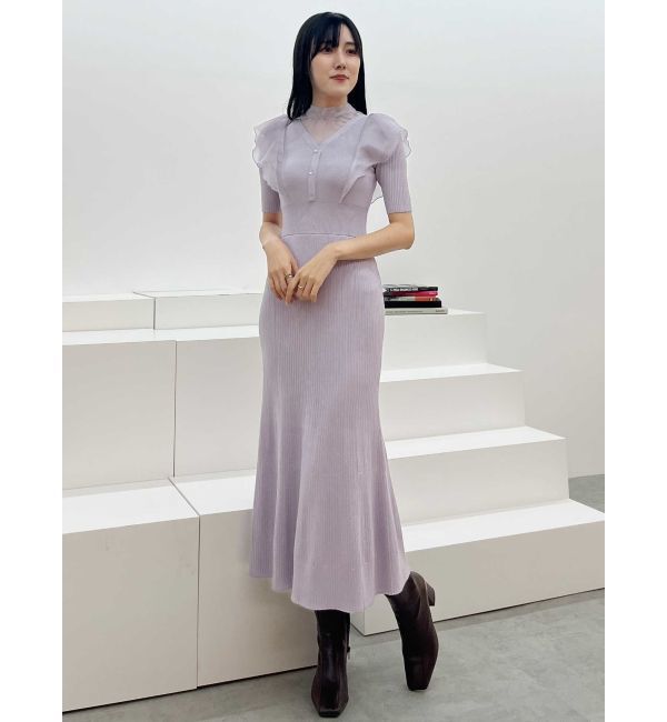 MERCURYDUO「2WAYオーガンジードッキングラッフルニットワンピース」|ワンピース|