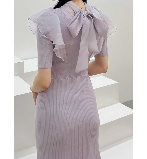 MERCURYDUO「2WAYオーガンジードッキングラッフルニットワンピース」|ワンピース|