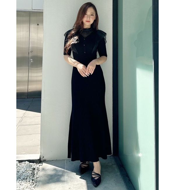 MERCURYDUO「2WAYオーガンジードッキングラッフルニットワンピース」|ワンピース|