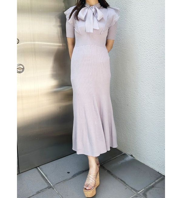 MERCURYDUO「2WAYオーガンジードッキングラッフルニットワンピース」|ワンピース|ラベンダー